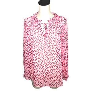 Boden Pink Floral Ruffled Long Sleeve Keyhole Neck Blouse Size 10